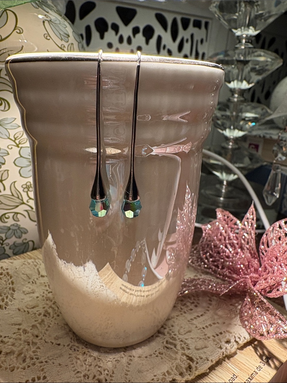 Blue Aurora Borealis Teardrop Dangle Earrings on Sterling Silver. Minimalist.
